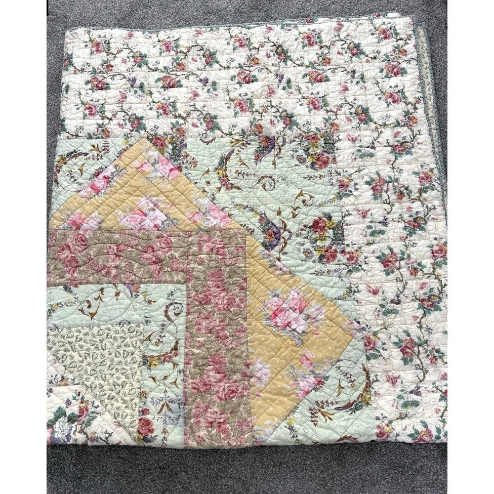 Vintage J. Clayton International Quilt Full Size Cotton Floral Flaws 80x88